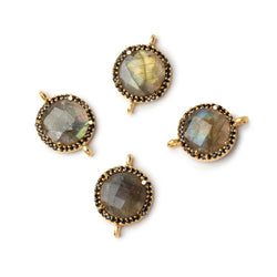 15mm Vermeil & Black CZ Bezel Labradorite Coin Connector 1 Focal (ONLINE ORDER ONLY)