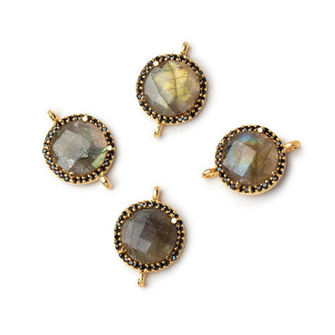 15mm Vermeil & Black CZ Bezel Labradorite Coin Connector 1 Focal (ONLINE ORDER ONLY)