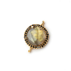 15mm Vermeil & Black CZ Bezel Labradorite Coin Connector 1 Focal (ONLINE ORDER ONLY)