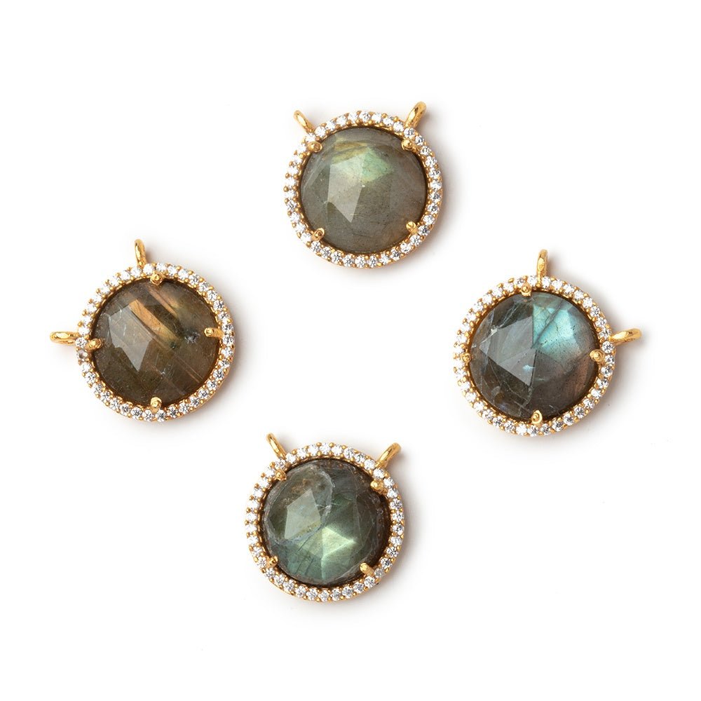 15mm Vermeil CZ Bezel Labradorite Faceted Coin Connector 1 Focal (ONLINE ORDER ONLY)