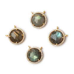15mm Vermeil CZ Bezel Labradorite Faceted Coin Connector 1 Focal (ONLINE ORDER ONLY)