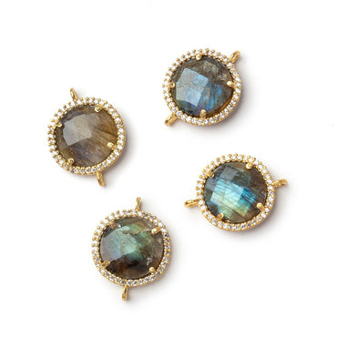 15mm Vermeil CZ Bezel Labradorite Faceted Coin Connector 1 piece (ONLINE ORDER ONLY)