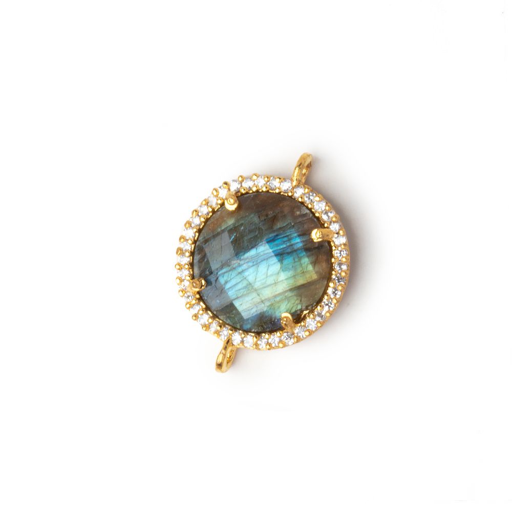 15mm Vermeil CZ Bezel Labradorite Faceted Coin Connector 1 piece (ONLINE ORDER ONLY)