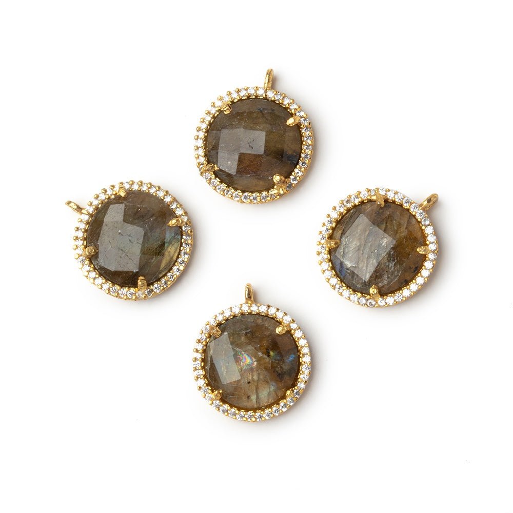 15mm Vermeil CZ Bezel Labradorite Faceted Coin Pendant 1 piece (ONLINE ORDER ONLY)