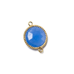 15mm Vermeil twist rope Bezel Santorini Blue Chalcedony Connector 1 piece (ONLINE ORDER ONLY)