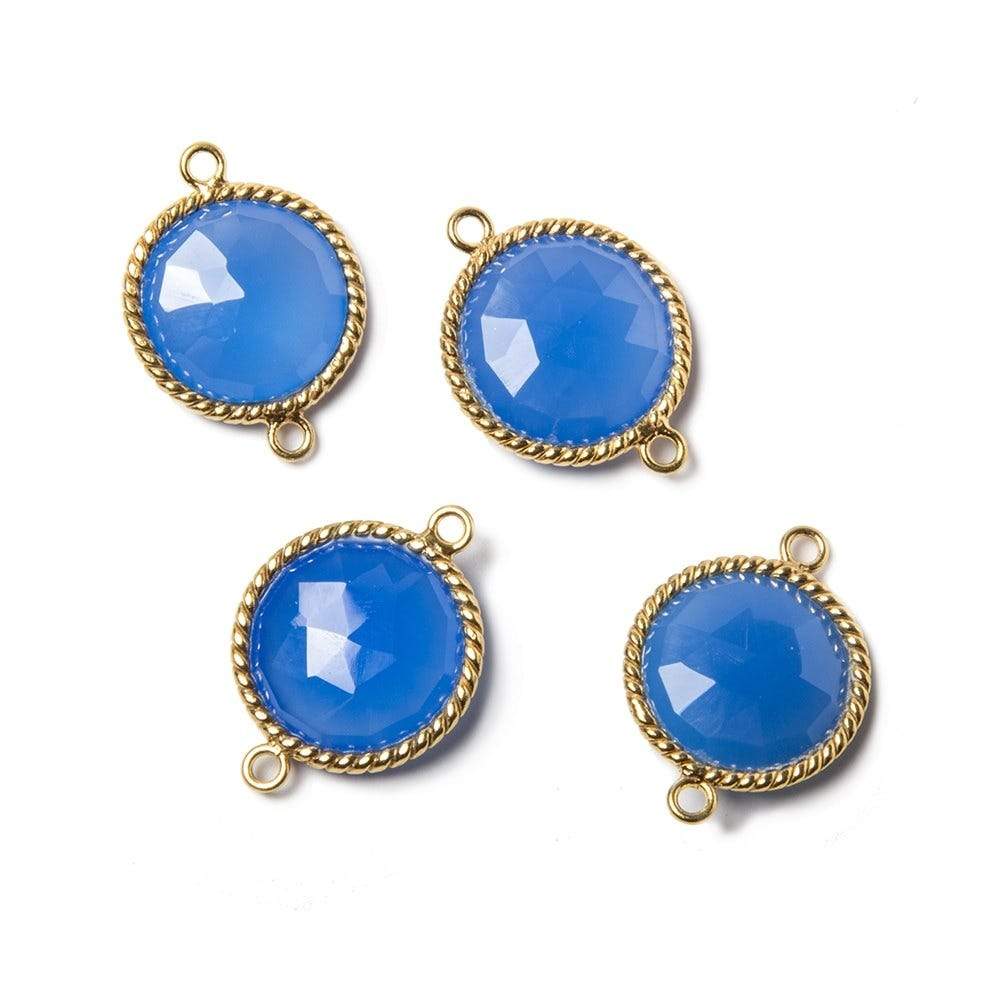 15mm Vermeil twist rope Bezel Santorini Blue Chalcedony Connector 1 piece (ONLINE ORDER ONLY)