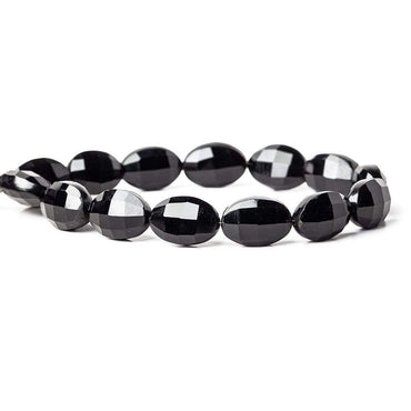 15x10mm Black Onyx straight drilled faceted oval beads 8 inch 14 pieces AAA (ONLINE ORDER ONLY)