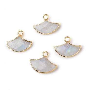 15x10mm Gold Leafed Rainbow Moonstone Faceted Fan Focal Pendant 1 piece (ONLINE ORDER ONLY)