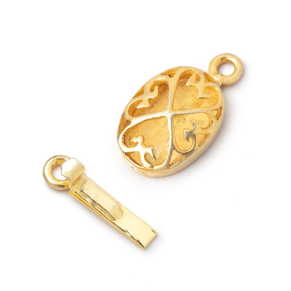 15x11mm 22kt Gold Plated Oval Box Clasp with Heart Design 1 piece (ONLINE ORDER ONLY)