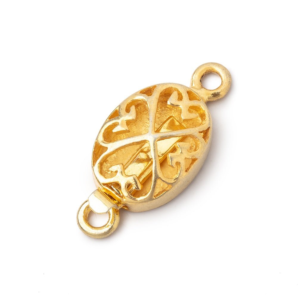 15x11mm 22kt Gold Plated Oval Box Clasp with Heart Design 1 piece (ONLINE ORDER ONLY)