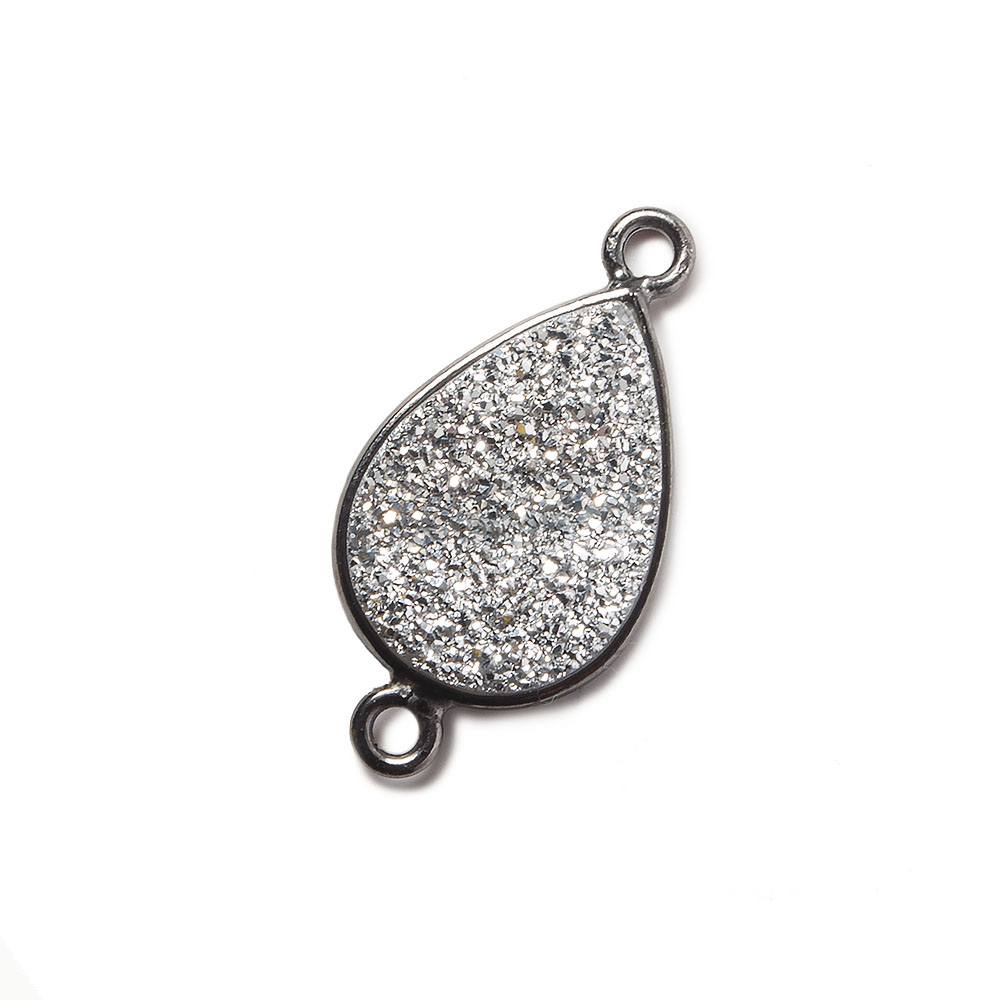 15x11mm Black Gold Bezel Metallic Silver Drusy Pear Connector 1 piece (ONLINE ORDER ONLY)