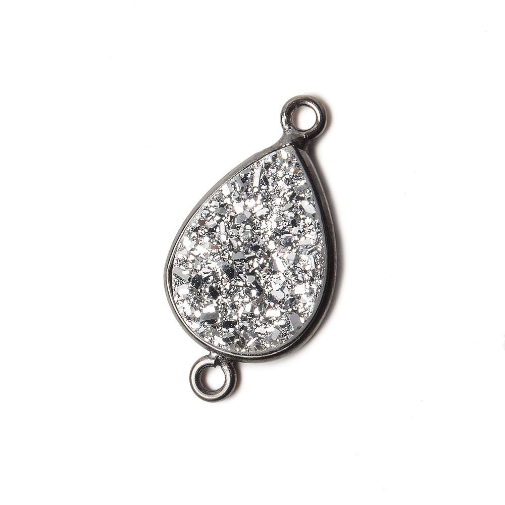 15x11mm Black Gold Bezel Metallic Silver Drusy Pear Connector 1 piece (ONLINE ORDER ONLY)