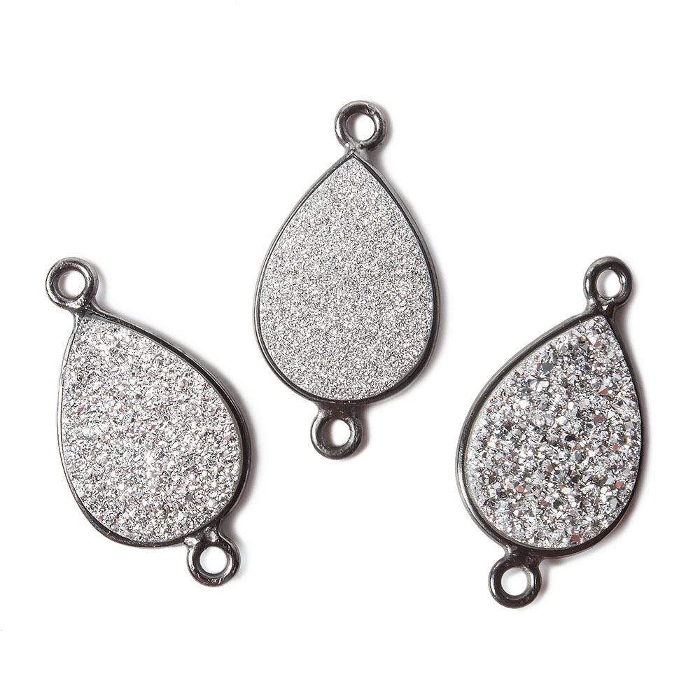 15x11mm Black Gold Bezel Metallic Silver Drusy Pear Connector 1 piece (ONLINE ORDER ONLY)
