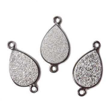 15x11mm Black Gold Bezel Metallic Silver Drusy Pear Connector 1 piece (ONLINE ORDER ONLY)