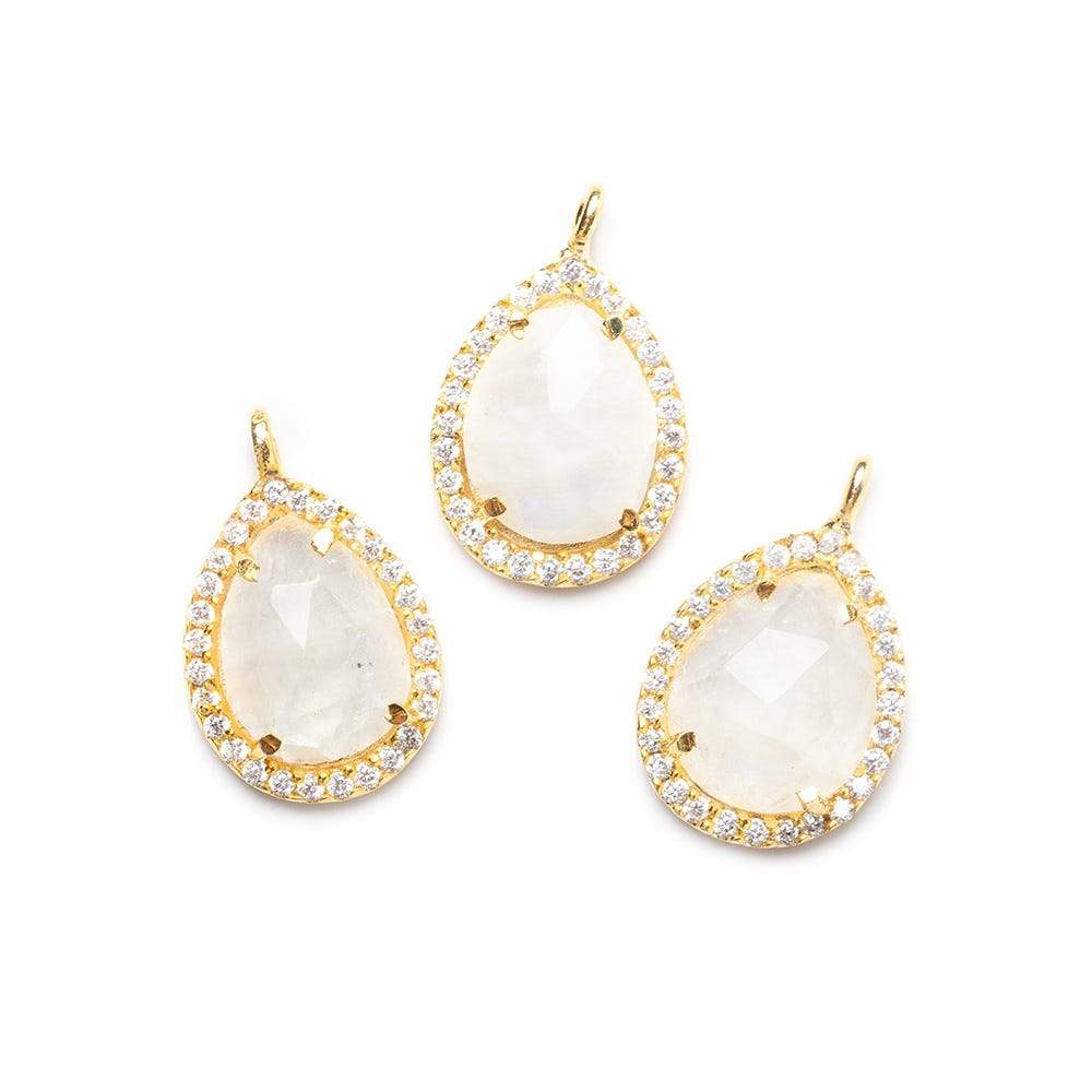 15x11mm Vermeil Bezeled White CZ and Rainbow Moonstone Pear Pendant 1 piece (ONLINE ORDER ONLY)