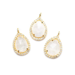 15x11mm Vermeil Bezeled White CZ and Rainbow Moonstone Pear Pendant 1 piece (ONLINE ORDER ONLY)
