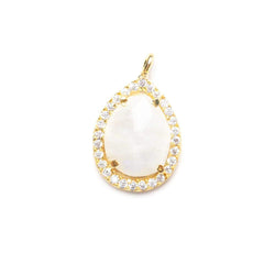 15x11mm Vermeil Bezeled White CZ and Rainbow Moonstone Pear Pendant 1 piece (ONLINE ORDER ONLY)