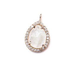 15x11mm Rose Gold Bezeled White CZ and Rainbow Moonstone Pear Pendant 1 piece (ONLINE ORDER ONLY)