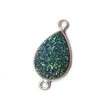 15x11mm Silver Bezel Mystic Mermaid Green Drusy Pear Connector 1 piece (ONLINE ORDER ONLY)