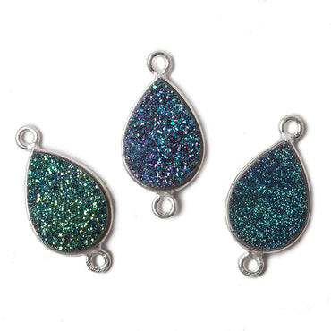 15x11mm Silver Bezel Mystic Mermaid Green Drusy Pear Connector 1 piece (ONLINE ORDER ONLY)