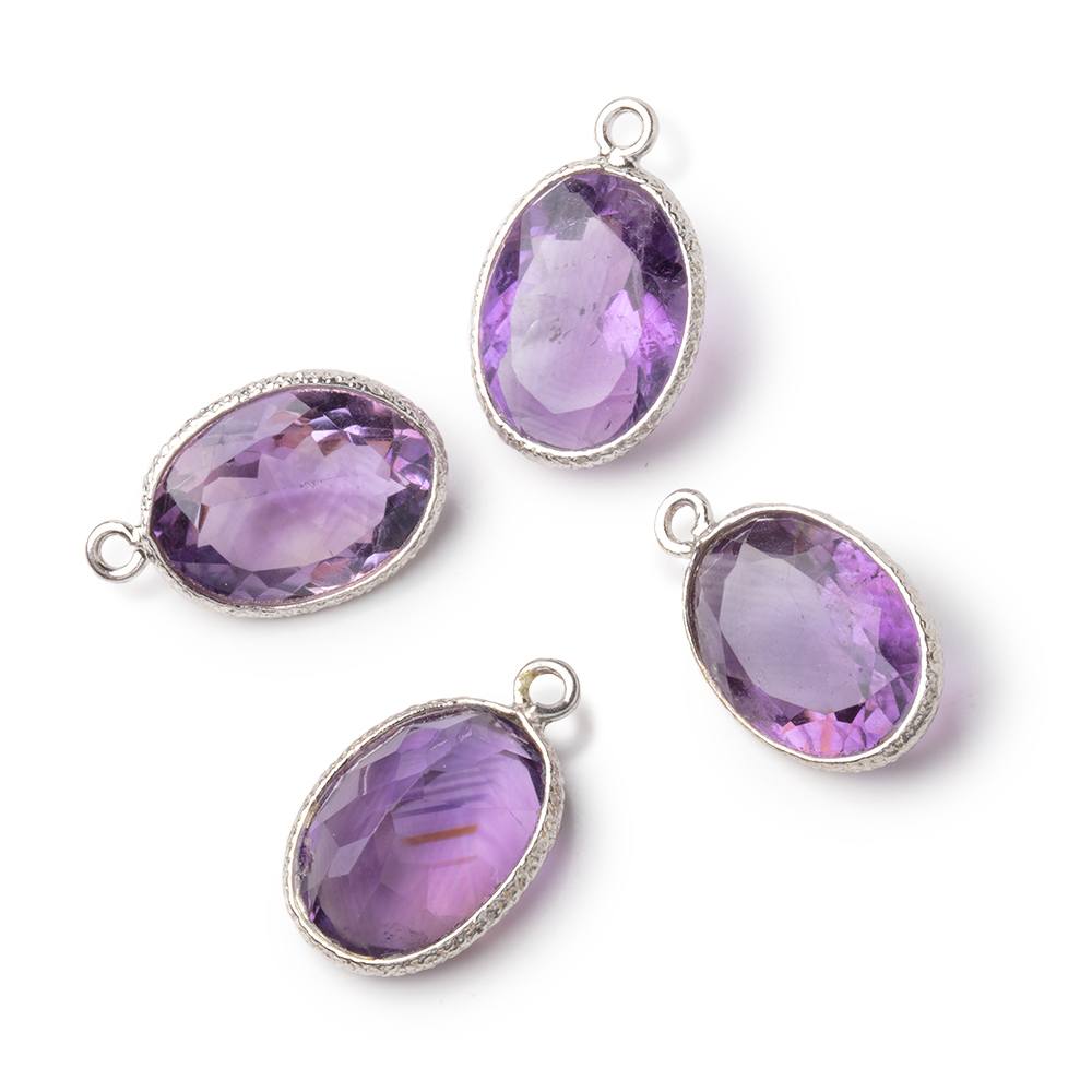 15x11mm Sterling Silver Textured Bezel Amethyst Pavilion Faceted Oval 1 Pendant (ONLINE ORDER ONLY)