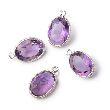 15x11mm Sterling Silver Textured Bezel Amethyst Pavilion Faceted Oval 1 Pendant (ONLINE ORDER ONLY)