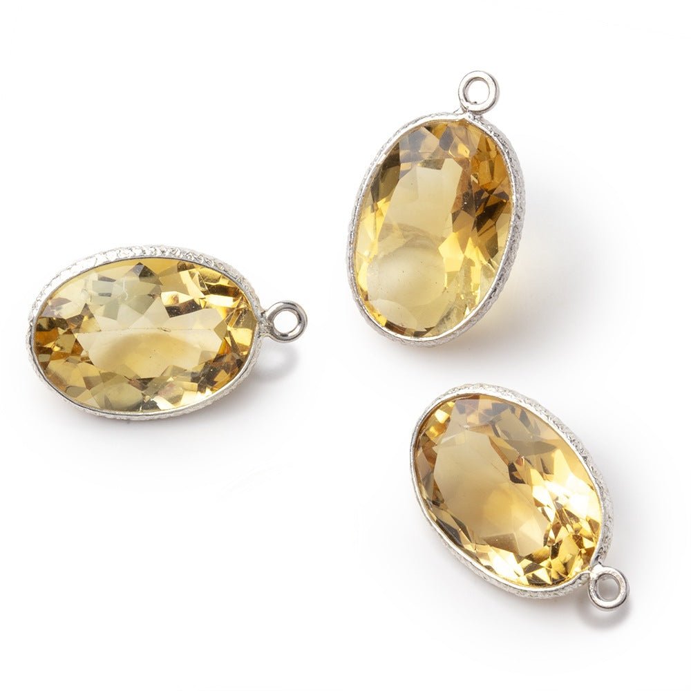 15x11mm Sterling Silver Textured Bezel Citrine Pavilion Faceted Oval 1 Pendant (ONLINE ORDER ONLY)