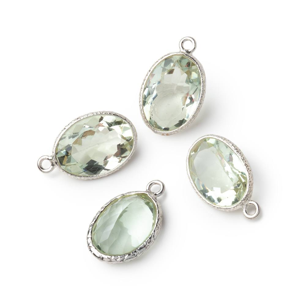 15x11mm Sterling Silver Textured Bezel Prasiolite Pavilion Faceted Oval 1 Pendant (ONLINE ORDER ONLY)