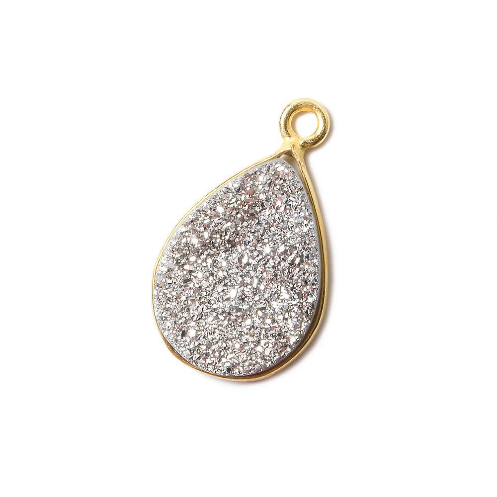 15x11mm Vermeil Bezel Metallic Silver Drusy Pear Pendant 1 piece (ONLINE ORDER ONLY)