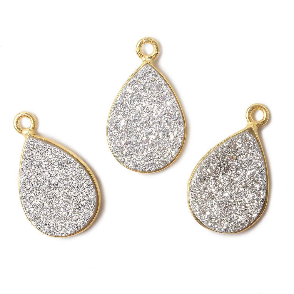 15x11mm Vermeil Bezel Metallic Silver Drusy Pear Pendant 1 piece (ONLINE ORDER ONLY)