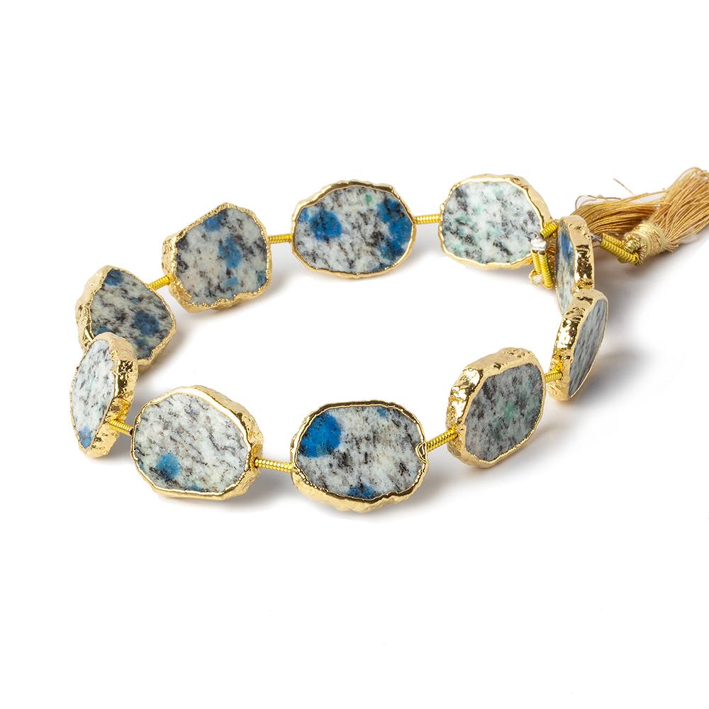 15x12-17x13mm Gold leafed K2 Azurite Granite "K2 Jasper" Slice Strand 8 inch 10 beads (ONLINE ORDER ONLY)