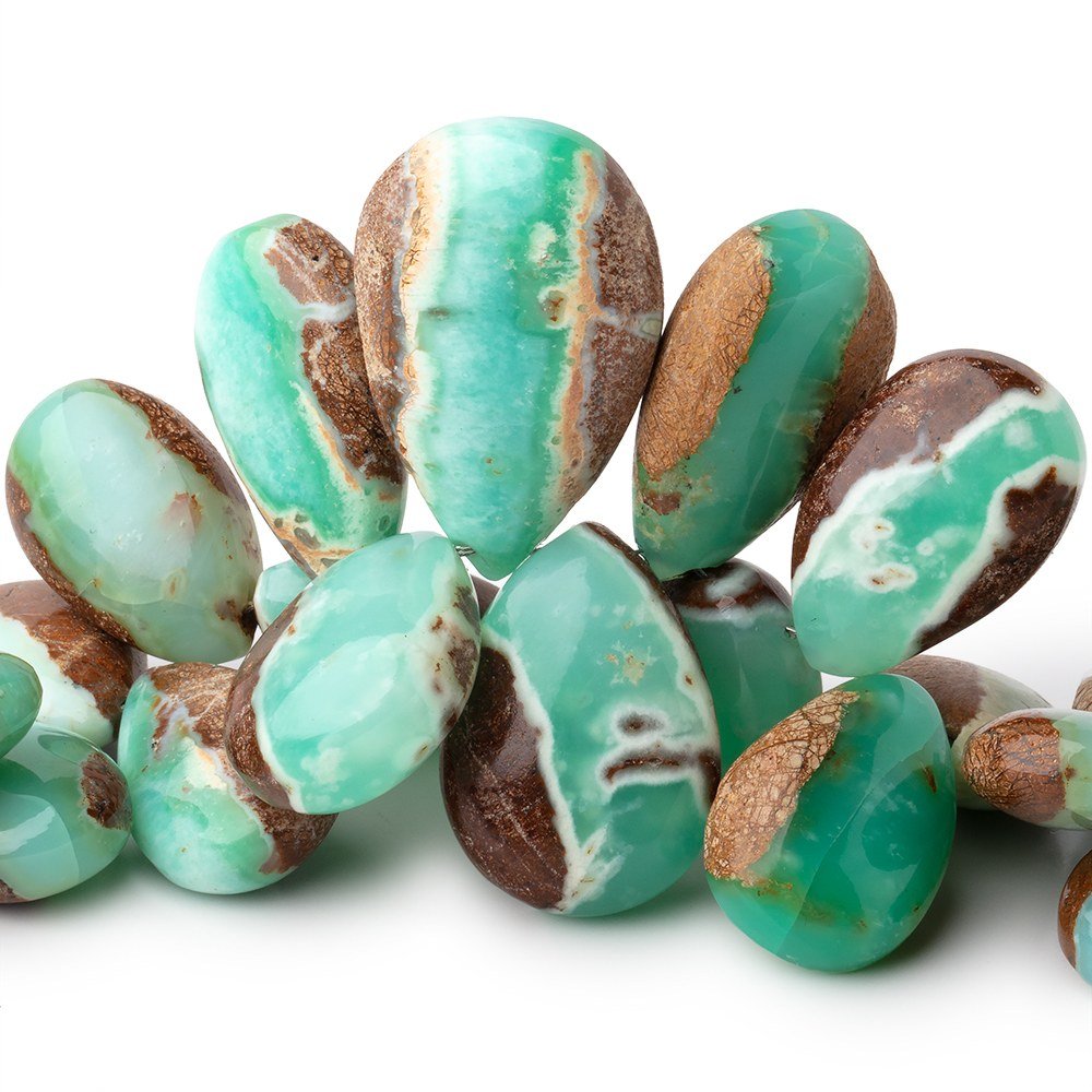 15x12-31x20mm Tanzanian Green Opal Plain Pears with Matrix 6.5 inch 30 Beads AAA (ONLINE ORDER ONLY)