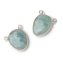 15x12mm .925 Silver Bezel Aquamarine Faceted Nugget Connector 1 piece (ONLINE ORDER ONLY)
