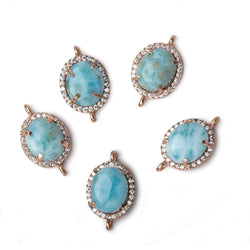 15x12mm Rose Gold Bezel White CZ and Larimar Oval Connector 1 focal piece (ONLINE ORDER ONLY)