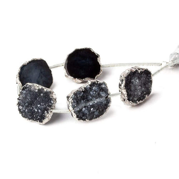 15x13-16x13mm Silver Leafed Grey Black Drusy Strand 4 inch 5 pieces (ONLINE ORDER ONLY)