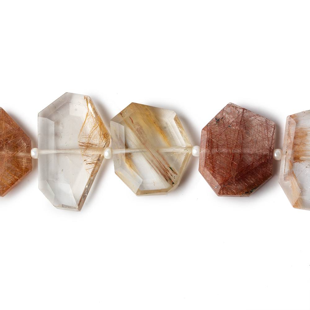 15x13-21x14mm Rutilated Quartz Side Drilled Bevel Faceted Flat Nuggets 18 inch 31 pieces AA (ONLINE ORDER ONLY)