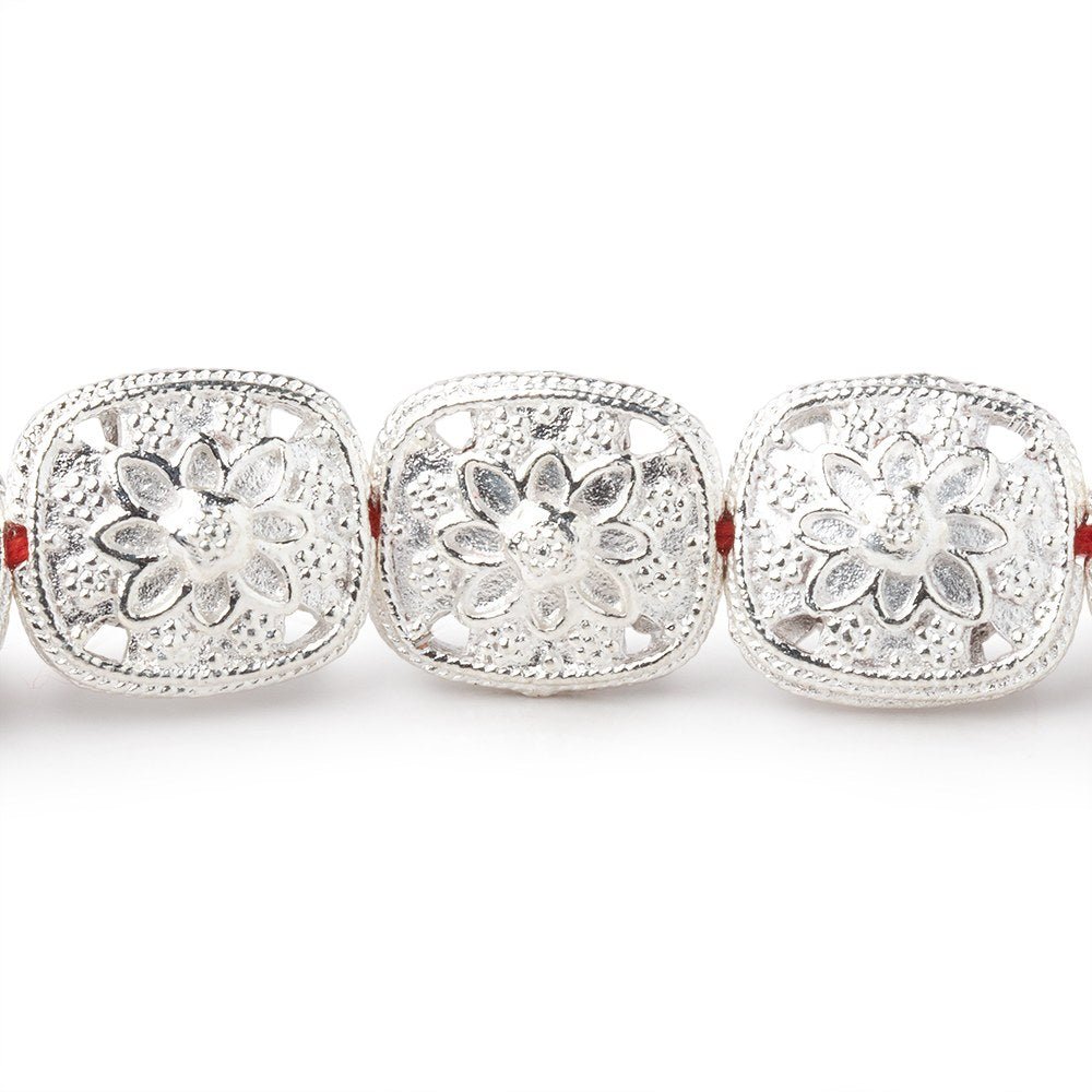 15x13mm Sterling Silver Plated Copper Floral Cushion 8 inch 14 Beads (ONLINE ORDER ONLY)