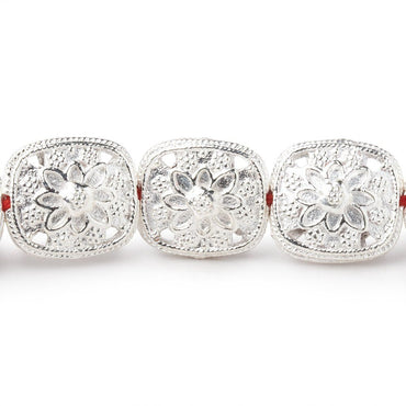 15x13mm Sterling Silver Plated Copper Floral Cushion 8 inch 14 Beads (ONLINE ORDER ONLY)