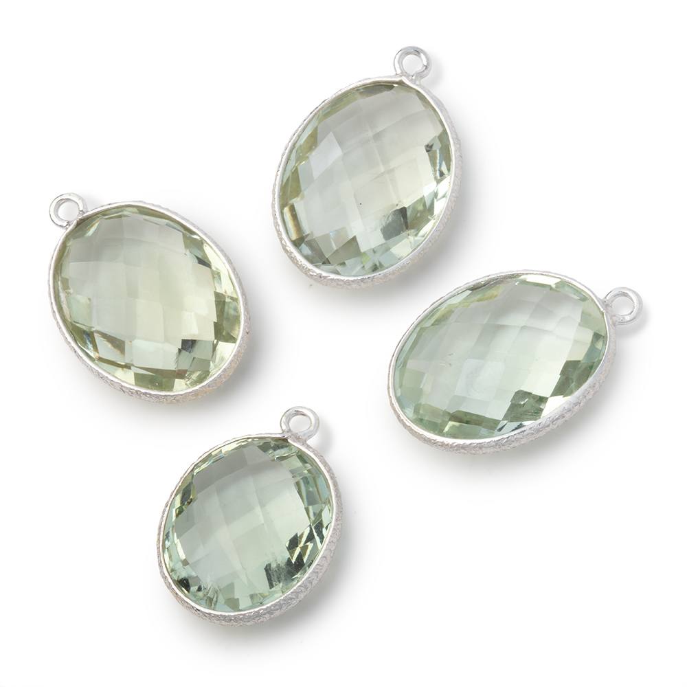 15x13mm Sterling Silver Textured Bezel Prasiolite Faceted Oval 1 Pendant (ONLINE ORDER ONLY)