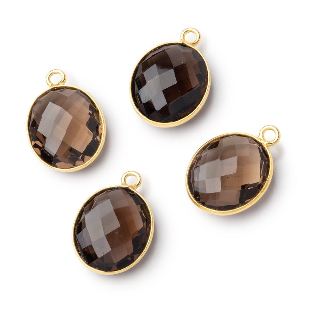15x13mm Vermeil Bezel Smoky Quartz Faceted Oval Pendant 1 piece (ONLINE ORDER ONLY)
