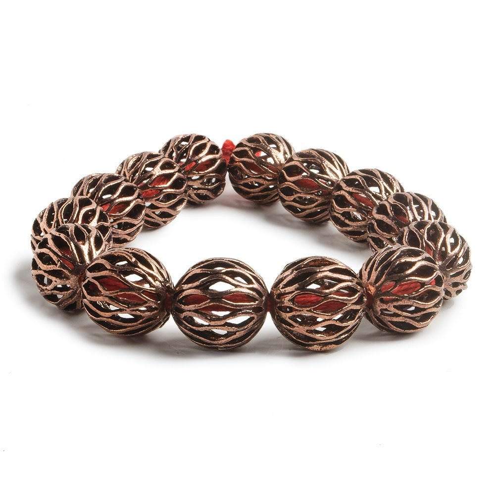 14.5mm Antiqued Copper Open Mesh Round Beads 8 inch 14 pieces (ONLINE ORDER ONLY)