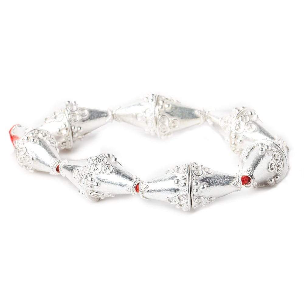 15x14mm Sterling Silver Plated Copper Cone with Granulated Bead and Circle Pyramid 8 inch 14 pcs (ONLINE ORDER ONLY)