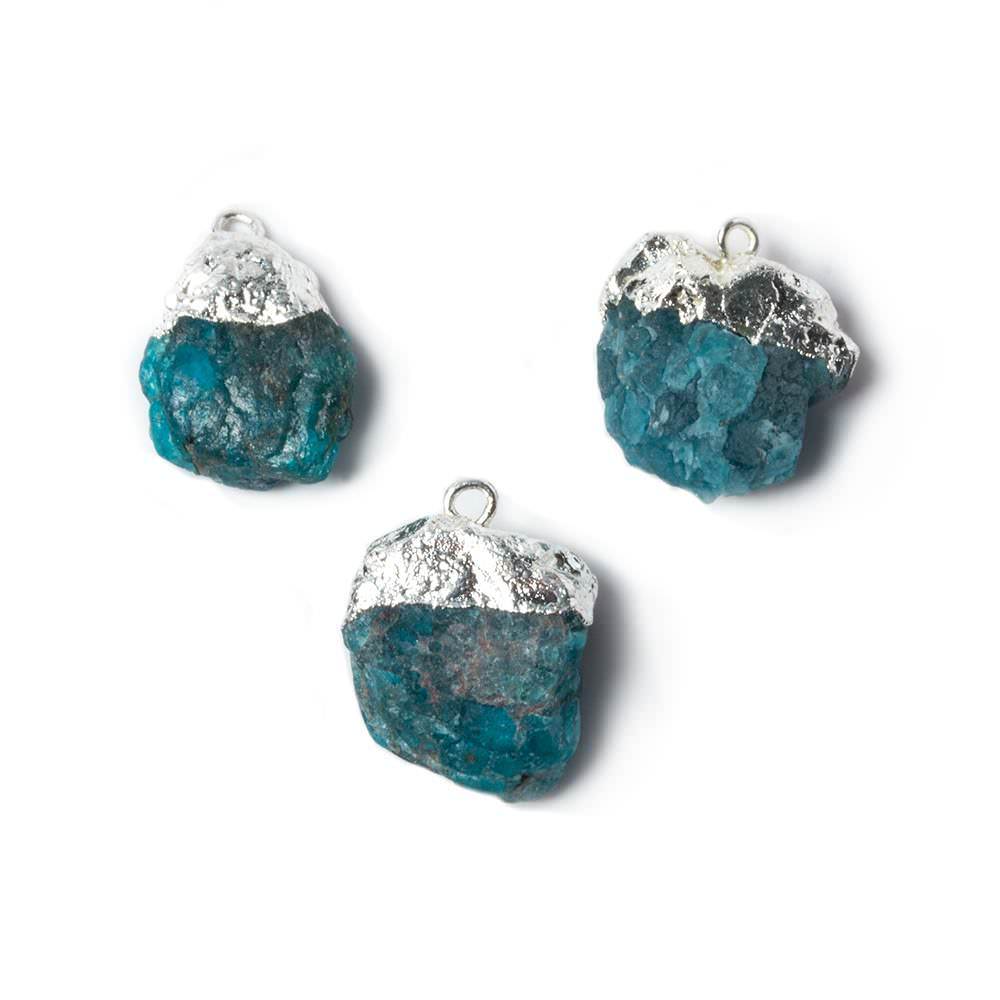 15x14mm to 17x14mm Silver Leaf Neon Blue Apatite Natural Crystal Pendant Set of 3 (ONLINE ORDER ONLY)