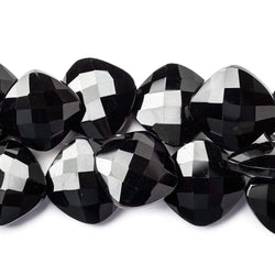 15.5x15.5mm Black Onyx corner drilled faceted pillow beads 8 inch 34 pieces AAA (ONLINE ORDER ONLY)