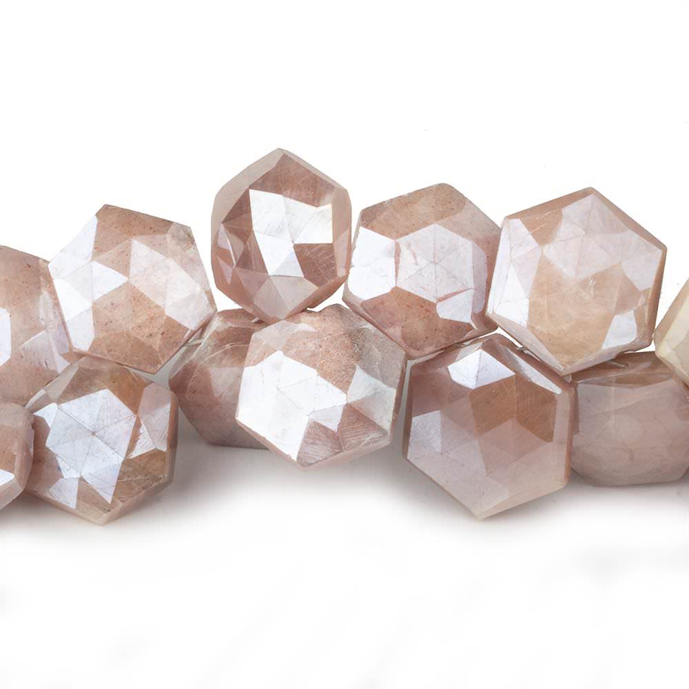13x13-14x14mm Mystic Peach Moonstone Faceted Hexagonals 8 inch 34 beads (ONLINE ORDER ONLY)