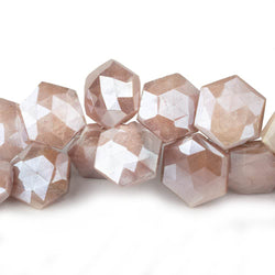 13x13-14x14mm Mystic Peach Moonstone Faceted Hexagonals 8 inch 34 beads (ONLINE ORDER ONLY)