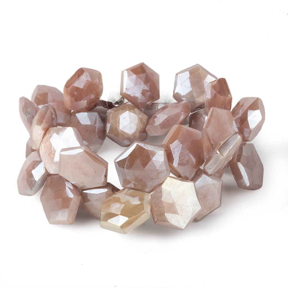 13x13-14x14mm Mystic Peach Moonstone Faceted Hexagonals 8 inch 34 beads (ONLINE ORDER ONLY)
