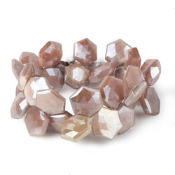13x13-14x14mm Mystic Peach Moonstone Faceted Hexagonals 8 inch 34 beads (ONLINE ORDER ONLY)