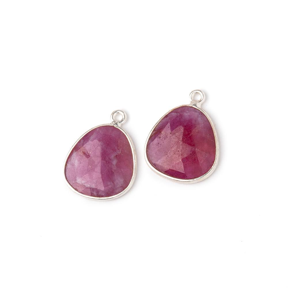 15x15mm .925 Silver Bezel Ruby Faceted Freeform Set of 2 Pendants (ONLINE ORDER ONLY)