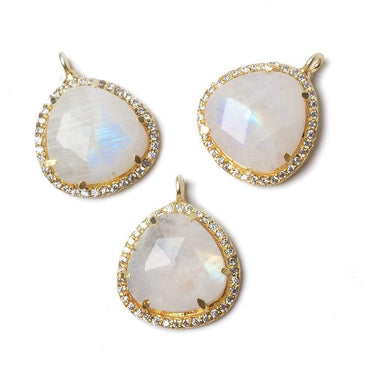 15x15mm Vermeil Bezeled CZ & Rainbow Moonstone Heart Pendant 1 piece (ONLINE ORDER ONLY)